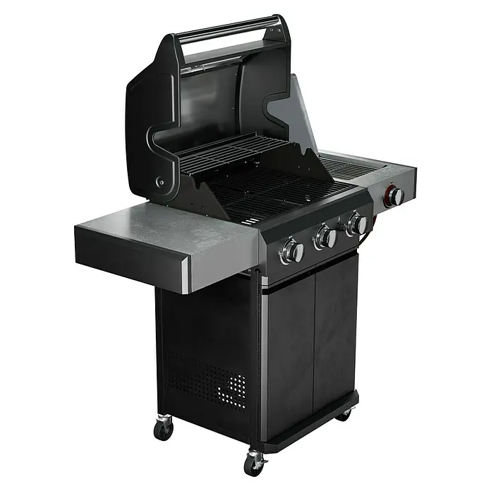 Grillstar Gasgrill Powerburner 350-1 - Grillfläche (B x T): 57 x 41 cm, 8,79 kW, Anzahl Brenner: 3 - Abbildung eines modernen Gasgrills mit Ablagefläche und Stauraum. Ideal für Grillabende im Freien und ein Highlight in jedem Garten.