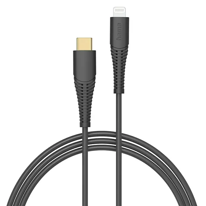 Hama USB-Kabel - 1,5 m, Lightning, Schwarz - Schwarzes USB-Kabel mit USB-C- und Lightning-Anschluss von Hama für schnelles Aufladen und Datenübertragung.