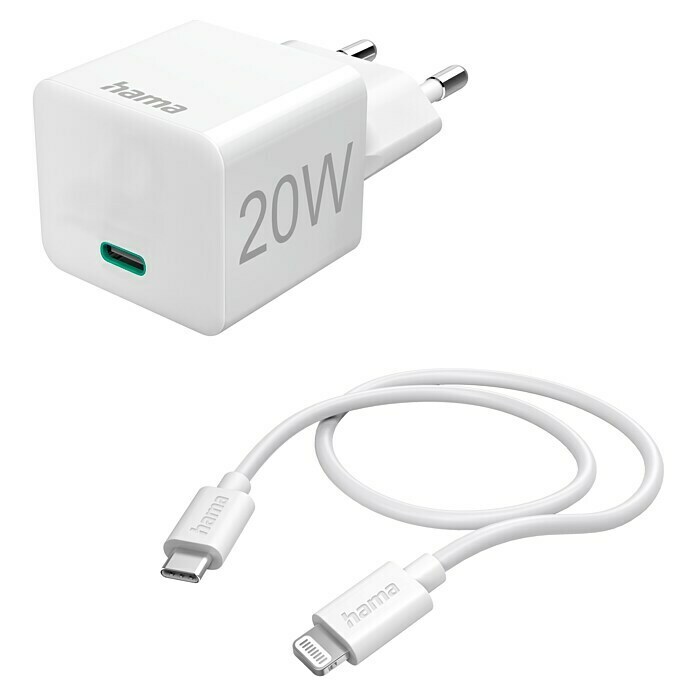 Hama Chargeur rapide USB avec câble de charge Lightning (Blanc, prise USB-C,  20 W)