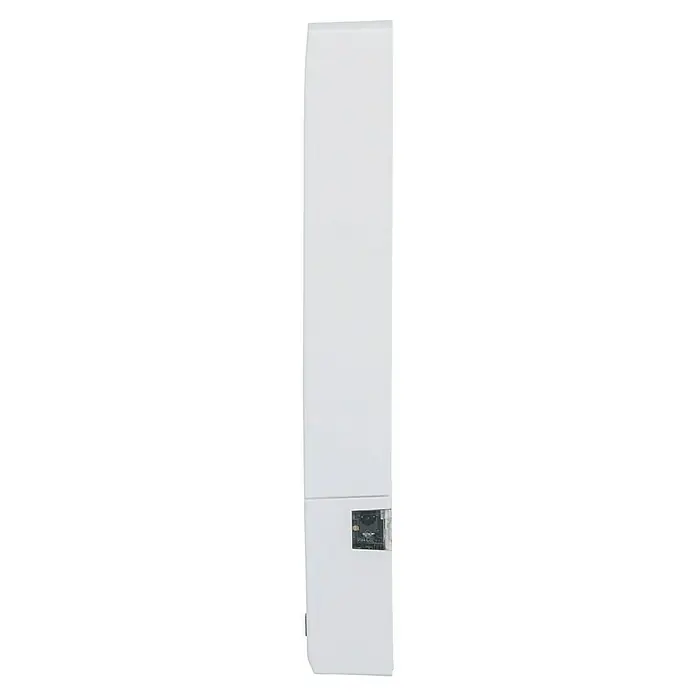 Homematic IP Fenster- & Türsensor HmIP-SWDO-PL-2 - Weiß, Batteriebetrieben, 16 x 147 x 20 mm - Eine längliche, weiße Verteilerbox wird frontal in einem hellen Studio gezeigt. Das schlanke Design und die integrierte Elektronik sind gut sichtbar.