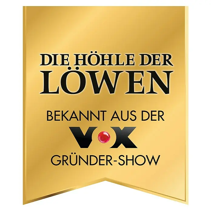 Abfluss-Fee Verschlussstopfen mit LED - Mit Duftstein, Waschbecken - Logo der TV-Show "Die Höhle der Löwen", bekannt aus der VOX Gründer-Show. Das Logo präsentiert die Marke und das Format der Sendung.