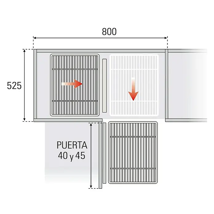 Estantería extraíble total - L x An x Al: 60 x 50 x 30 cm, Plateado - Ilustración de un sistema de armario de cocina con cajones y puerta, incluyendo dimensiones para la planificación e instalación.