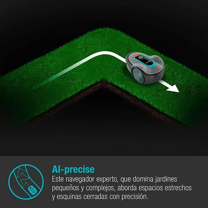Gardena Robot cortacésped Sileno Minimo 250 - 2,1 Ah, Recomendación máxima de superficie: 250 m² - El robot cortacésped inteligente Gardena asegura un corte preciso en jardines pequeños y complejos, incluso en esquinas.