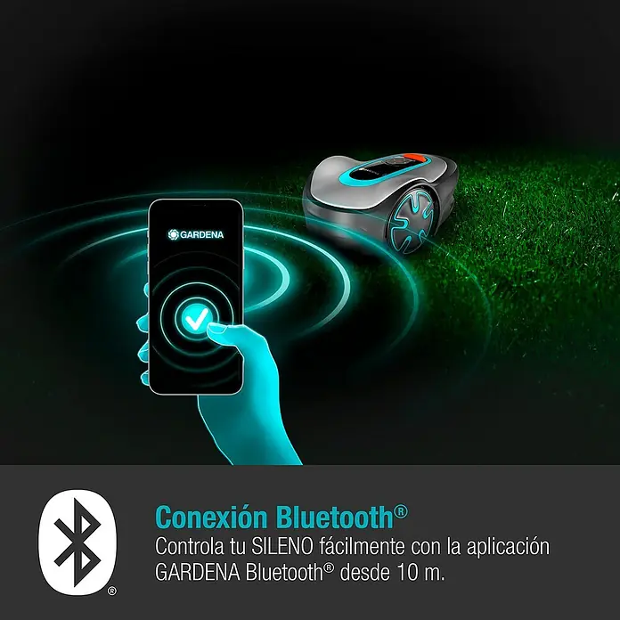 Gardena Robot cortacésped Sileno Minimo 250 - 2,1 Ah, Recomendación máxima de superficie: 250 m² - Robot cortacésped Gardena Sileno con control Bluetooth vía app, para un cuidado del césped fácil y cómodo.