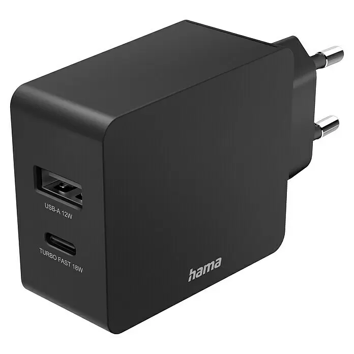Hama USB-Kabel USB-A, USB-C - Schwarz, USB A-Stecker - Diagonale Ansicht