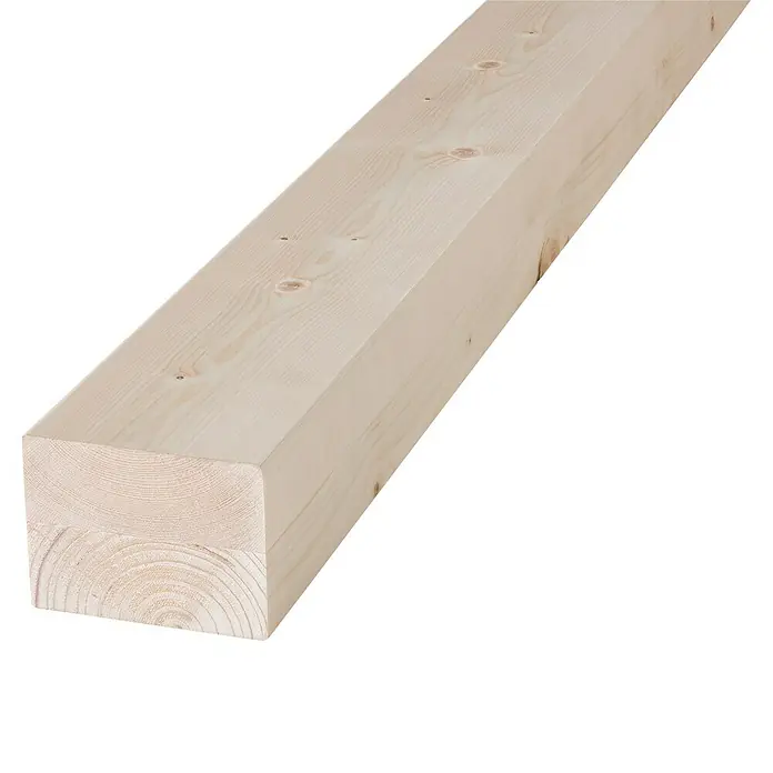 Regalstollen Duo - Fichte, 2,5 m x 8 cm x 4 cm - Ein rechteckiger, hell gefärbter Bauholzbalken, der sich ideal für Bauprojekte eignet. Perfekt für stabile Konstruktionen.