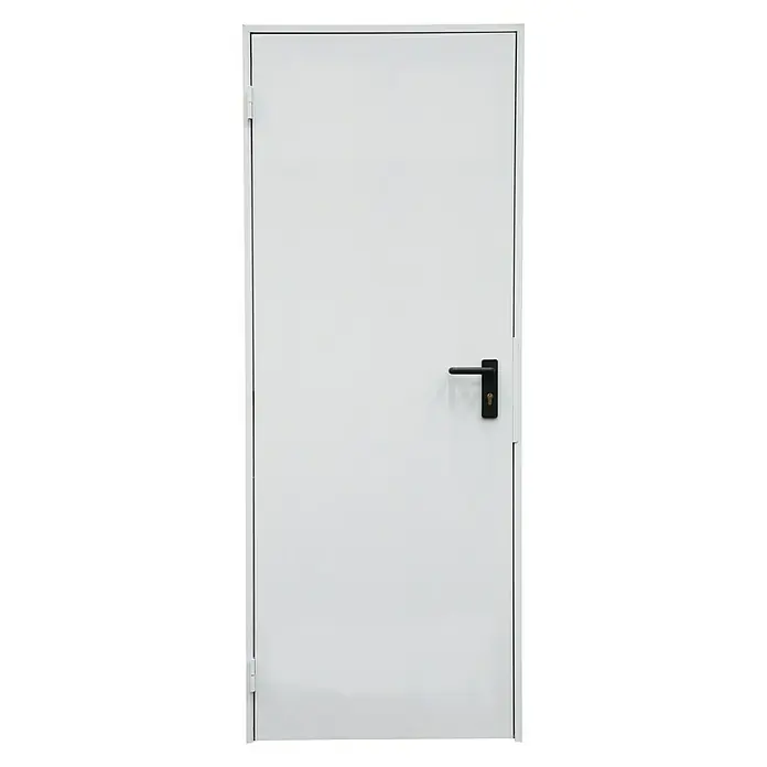 Novoferm Puerta de trastero Super Plus Prelacada blanca - 77,5 x 203,5 cm, Derecha - Una puerta blanca sencilla con una manija negra. La puerta está cerrada y tiene un aspecto moderno.