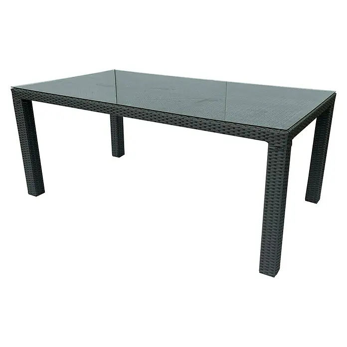 Sunfun Mesa de jardín Neila - L x An x Al: 180 x 100 x 75 cm, Aluminio/Ratán sintético, Gris plata - Mesa de comedor negra con tapa de vidrio y trenzado de ratán. Ideal para el jardín o la terraza. Diseño elegante y moderno.