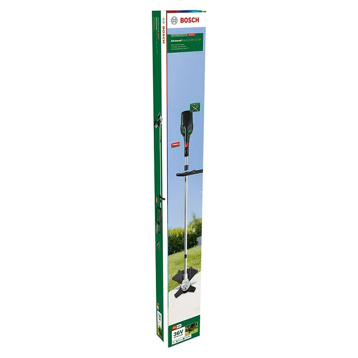 Bosch Power for All 36V Akku-Freischneider AdvancedBrushCut 36V-23-750 - 36 V, Ohne Akku, Schnittbreite Faden: 33 cm, Schnittbreite Messer: 23 cm - Abbildung des Bosch AdvancedBrushCut 36V-23-750 Akku-Freischneiders, ideal für präzise Rasenpflege und schwer zugängliche Bereiche.