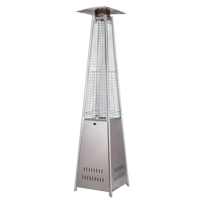 Estufa de exterior pirámide Fulmo - 13 kW, Altura: 227 cm, Inox - Calentador de patio exterior plateado con diseño de pirámide, perfecto para prolongar las noches al aire libre.