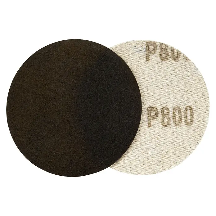 Juego de reparación de faros - 9 pzs. - Imagen de dos discos de lijado, uno en negro y otro con grano P800, ideales para tareas de lijado y preparación de superficies.