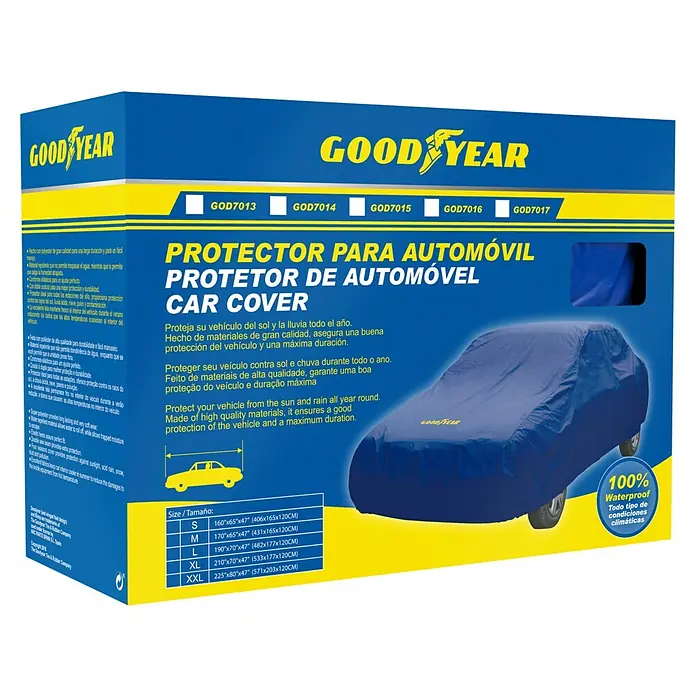 Goodyear Funda para coche - 533 x 178 x 119 cm, Azul - Cubierta para coche Goodyear: Protege tu coche del sol, la lluvia y más con materiales de alta calidad para una máxima duración.