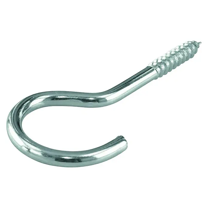 Suki Hembrilla abierta - Ø x L: 6,8 x 100 mm, 1 ud., Zincado - Gancho de rosca metálico sobre un fondo negro. Perfecto para colgar objetos ligeros y organizar la casa.