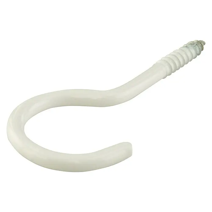 Suki Hembrilla abierta - Ø x L: 6,2 x 100 mm, 1 ud., Blanco - Primer plano de un aislante de gancho de tornillo blanco con rosca, ideal para aplicaciones de montaje versátiles en interiores y exteriores.