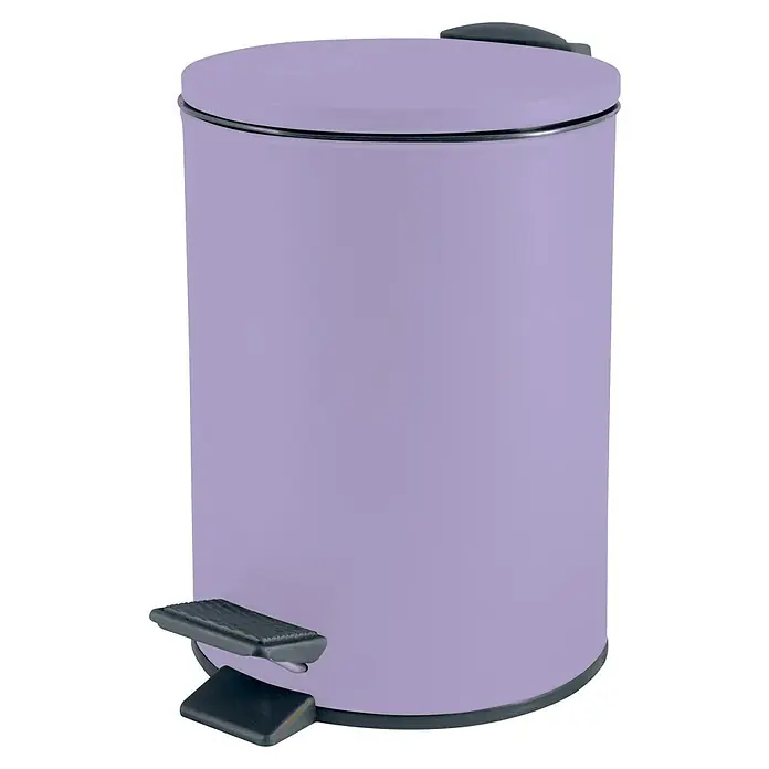 Spirella Cubo con pedal Adelar - 5 l, Acero inoxidable, Lavanda - Cubo de basura a pedal lila con pedal y tapa negros, ideal para baño o cocina. Práctico y elegante.