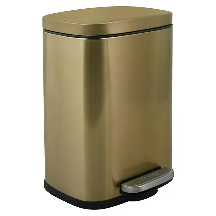 Spirella Cubo con pedal Akira - 5 l, Acero inoxidable, Oro - Cubo de basura dorado con pedal y diseño rectangular, ideal para la eliminación higiénica de residuos en la cocina o el baño.