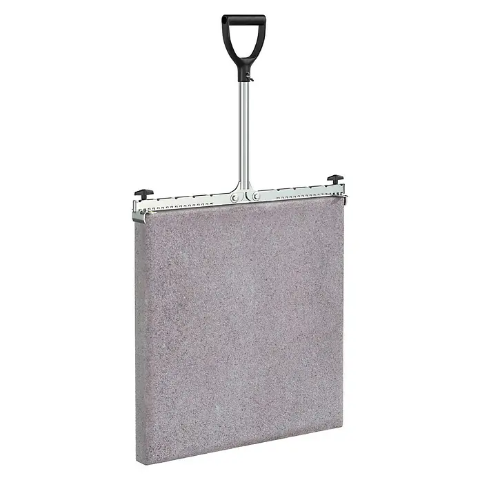 Langfit Plattenheber MS-PH2062L - Geeignet für: Terrassenplatten, Plattengröße: 30 - 62 cm - Das Bild zeigt eine Steinwolleplatte mit einem speziellen Halterungssystem, das eine einfache Handhabung ermöglicht. Ideal für Dämmarbeiten.
