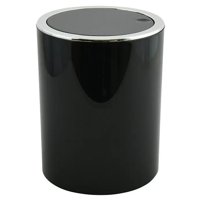 MSV Cubo de basura de baño Kamaka - 6 l, Plástico, Negro - Elegante papelera negra con borde cromado. Diseño moderno para baño u oficina, resistente y elegante. Solución práctica para residuos.