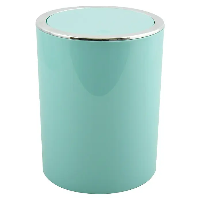 MSV Cubo de basura de baño Kamaka - 6 l, Plástico, Verde menta - Cubo de basura color menta con borde plateado.