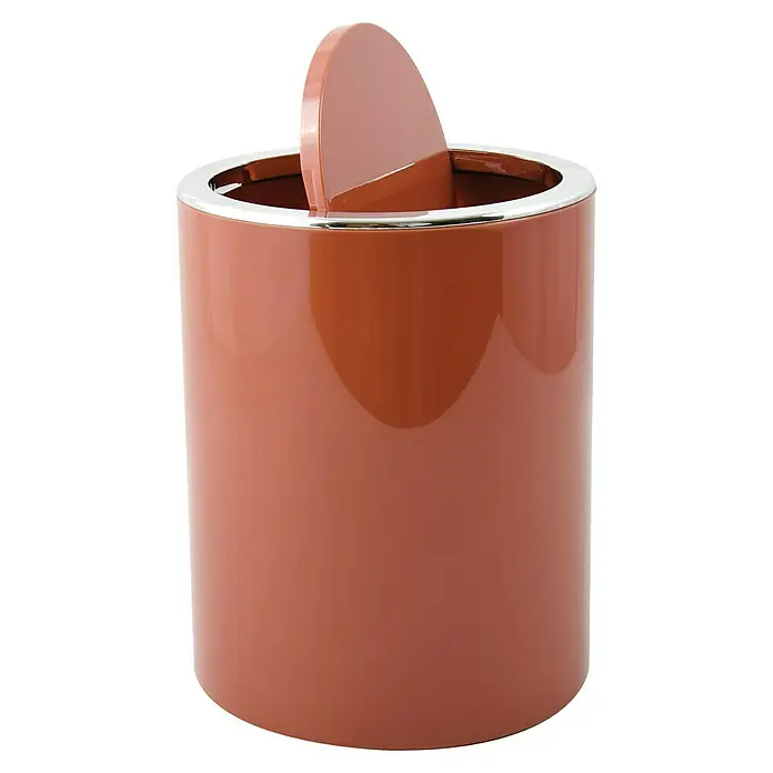 MSV Cubo de basura de baño Kamaka - 6 l, Plástico, Terracota - Elegante papelera cosmética de terracota con tapa giratoria y borde plateado, ideal para baño o tocador.