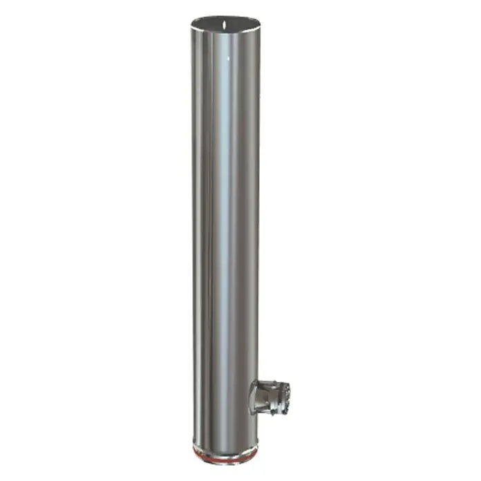 Practic Te para estufas pared simple entrada 80 mm - Diámetro: 175 mm, Inox - Imagen de una columna de acero inoxidable pulido con conexión. Ideal para instalaciones sanitarias modernas y acentos estéticos.