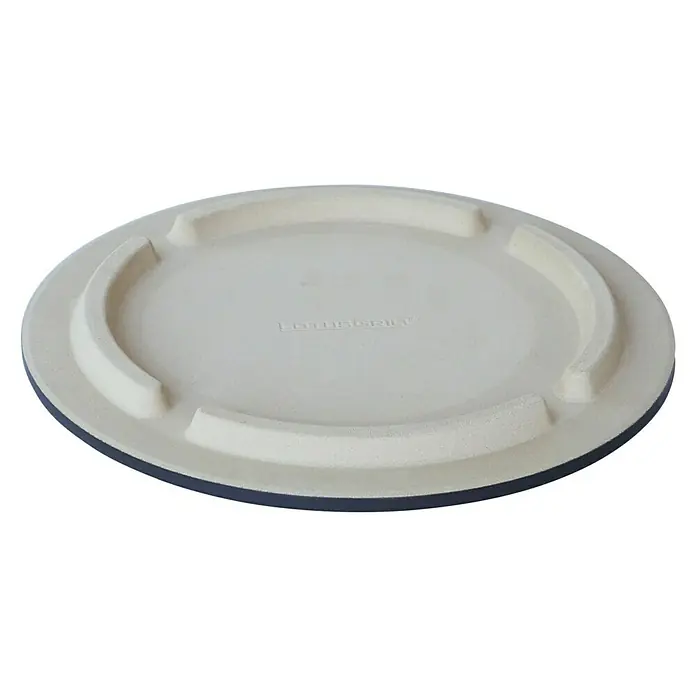 LotusGrill Pizzastein - Durchmesser: 29,1 cm, Passend für: Lotusgrill Holzkohlegrill XL - Nahaufnahme der LotusGrill Grillplatte, ideal zum Grillen von Gemüse und Meeresfrüchten.