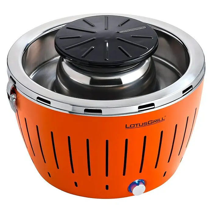 LotusGrill Fondue-Einsatz - Passend für: LotusGrill Raucharmer Holzkohlegrill Classic - LotusGrill, ein raucharmer Holzkohlegrill in Orange mit Edelstahl-Innenschale und schwarzem Grillrost für ein schnelles und sauberes Grillvergnügen.