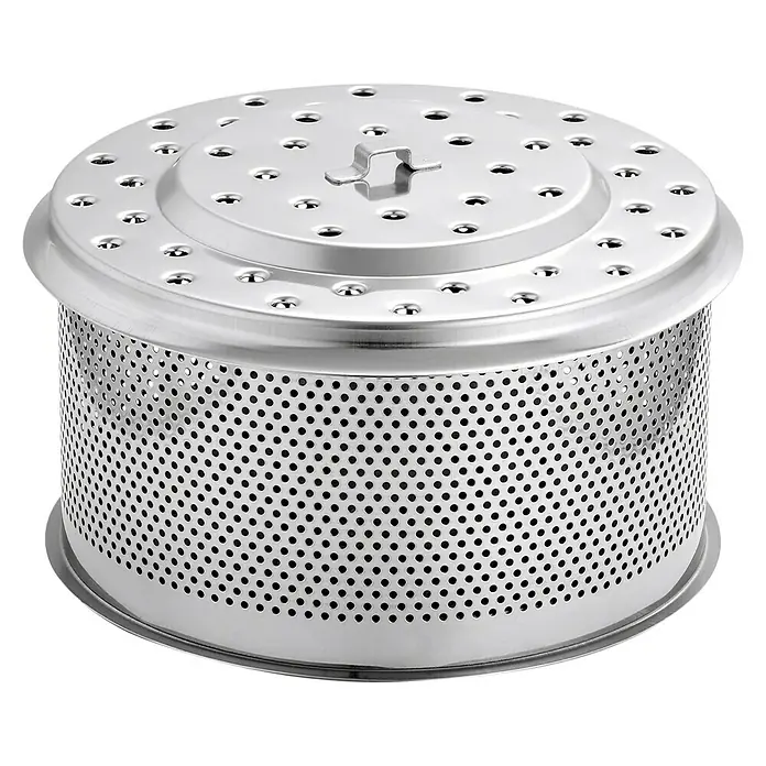 LotusGrill Edelstahlkohlebehälter XL - Edelstahl, Passend für: Lotusgrill Holzkohlegrill XL - Runder, silberner Dämpfeinsatz aus Metall mit vielen kleinen Löchern für ein schonendes Dampfgaren von Gemüse und Fisch.