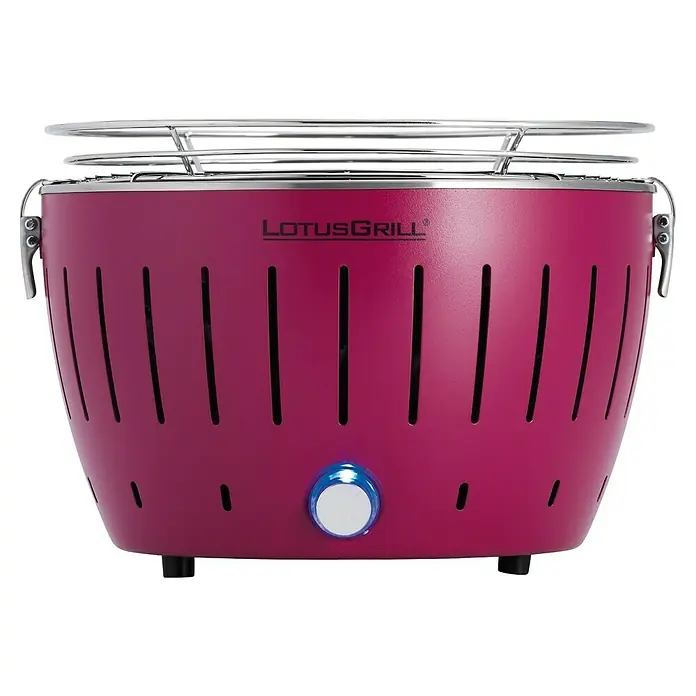 LotusGrill Holzkohlegrill S - Durchmesser Grillfläche: 26 cm, Pflaumenlila - Roter Lotusgrill mit Grillrost. Der tragbare Holzkohlegrill sorgt für raucharmes Grillen.