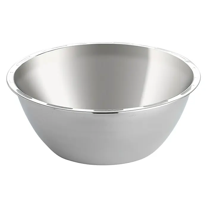 LotusGrill Innenschüssel - Edelstahl, Passend für: Lotusgrill Holzkohlegrill Classic - Glänzende, leere Metallschüssel mit umlaufenden Schlitzen am oberen Rand, ideal für die Küchenarbeit und Essenszubereitung.