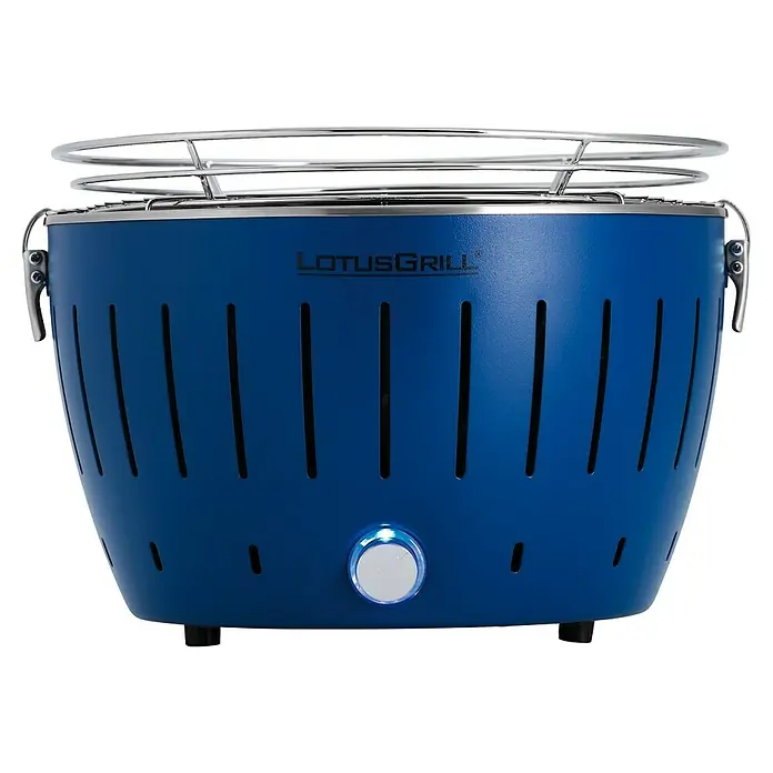 LotusGrill Holzkohlegrill S - Durchmesser Grillfläche: 26 cm, Tiefblau - Dieser Lotusgrill ist ein Holzkohlegrill mit einem rauchfreien Design. Mit dem integrierten Ventilator lässt sich die Temperatur regulieren.