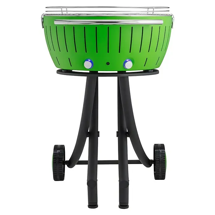 LotusGrill Holzkohlegrill XXL - Durchmesser Grillfläche: 57,6 cm, Limettengrün - Grüner Kugelgrill auf schwarzem Gestell mit Rädern. Ideal für den Garten, dieser Grill kombiniert Stil und Funktionalität für Grillliebhaber.