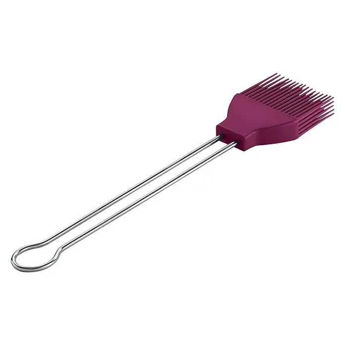 LotusGrill Grillbesteck - Silikon, Pflaume - Ein lila Silikon-Backpinsel mit einem Griff aus rostfreiem Stahl, ideal zum Auftragen von Glasuren oder Ölen beim Kochen und Backen.