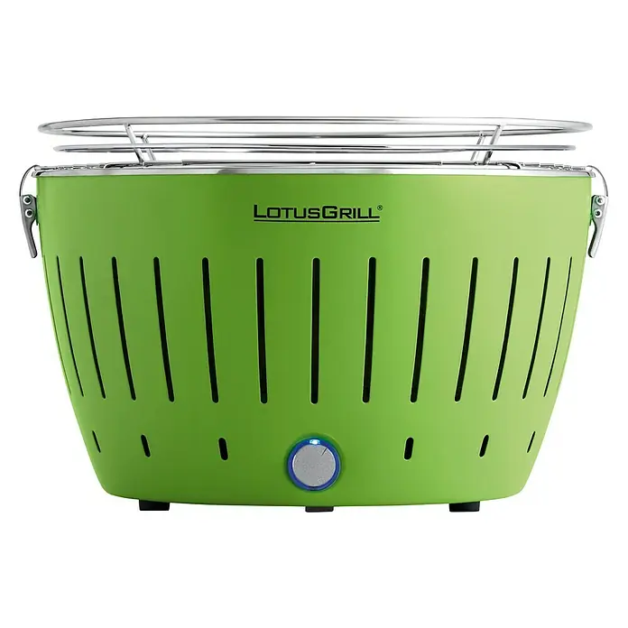 LotusGrill Holzkohlegrill Classic - Durchmesser Grillfläche: 34 cm, Limettengrün - LotusGrill Holzkohlegrill in Grün, rauchfrei und tragbar mit Grillrost. Ideal für Camping und Balkon.