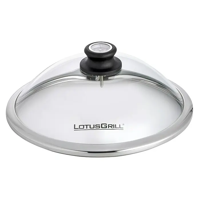 LotusGrill Glashaube - Passend für: Lotusgrill Holzkohlegrill S - LotusGrill Glasdeckel mit Thermometer für ein optimiertes Grillerlebnis. Perfekt, um die Temperatur zu überwachen und Speisen schonend zu garen.