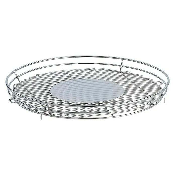 LotusGrill Ersatz-Grillrost - Edelstahl, Passend für: Lotusgrill Holzkohlegrill XL - Nahaufnahme eines runden Grillrosts aus Metall mit einer glatten runden Platte in der Mitte, ideal für kulinarische Zwecke.