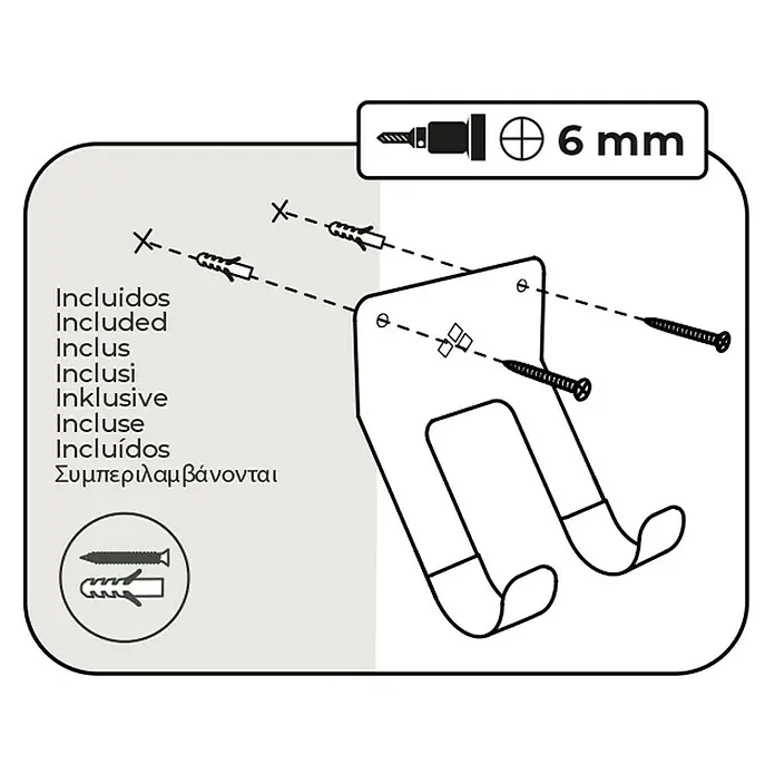 Rei Wandträger - L x B x H: 100 x 145 x 125 mm, Stahl - Abbildung der Installation einer Fahrradaufhängung mit Schrauben und Dübeln, inklusive Bohrer- und Dübelgrößenangabe für die Montage.