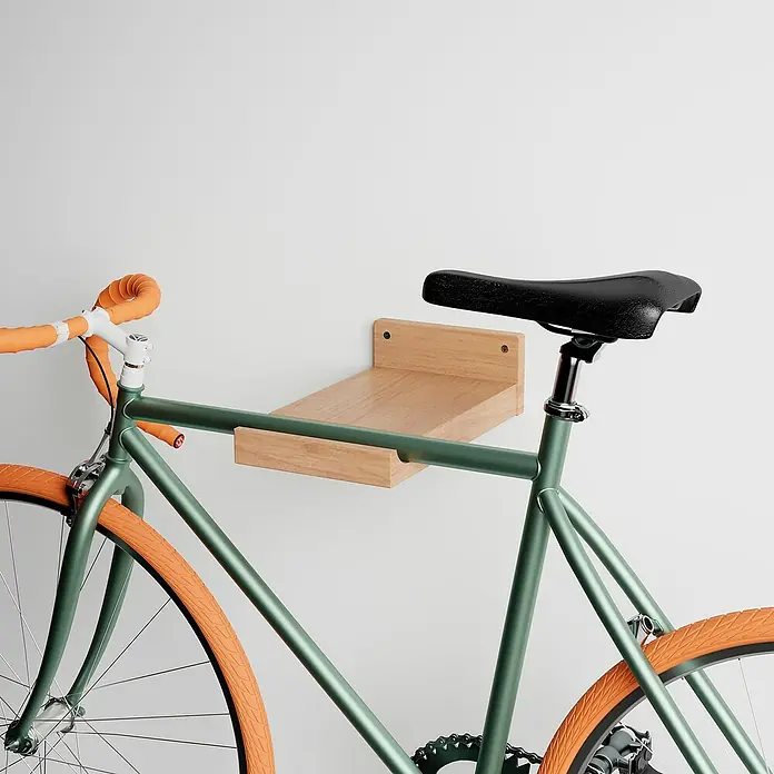 Rei Fahrradhalterung - L x B x H: 35 x 20 x 10 cm, Belastbarkeit: 25 kg - Fahrrad an einer hölzernen Wandhalterung, stilvolle Aufbewahrungslösung.