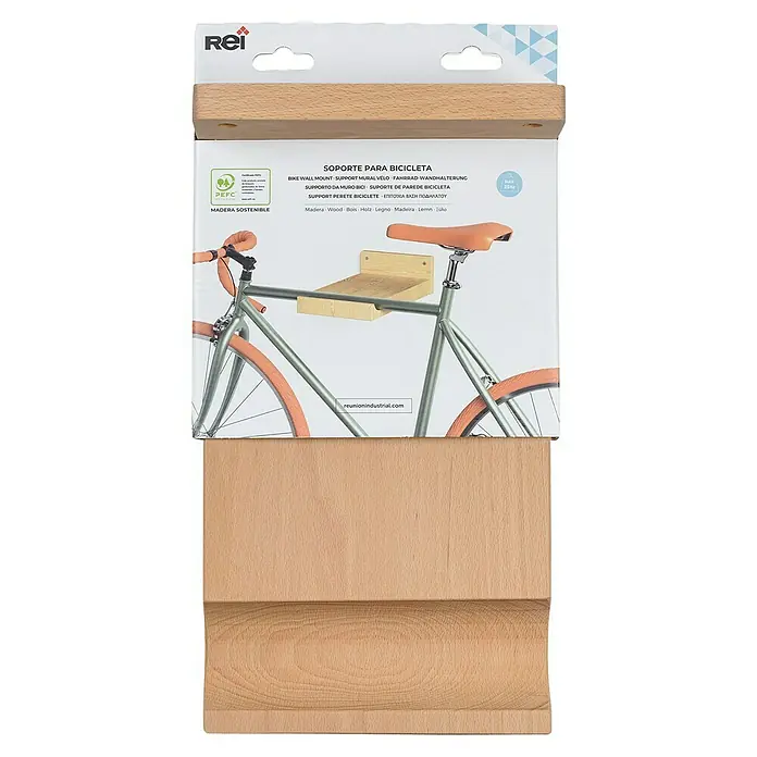 Rei Fahrradhalterung - L x B x H: 35 x 20 x 10 cm, Belastbarkeit: 25 kg - Produktfoto einer REI Fahrrad Wandhalterung aus Holz, ideal für die platzsparende Aufbewahrung von Fahrrädern.