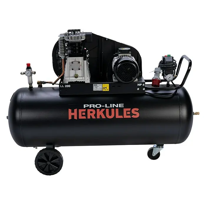 Herkules Kompressor Pro-Line B 3800 B/200 CT4 - 3.300 W, 200 l, Max. Druck: 10 bar - Abbildung eines schwarzen Pro-Line Herkules Kompressors. Dieser Kompressor ist ideal für den professionellen Einsatz.