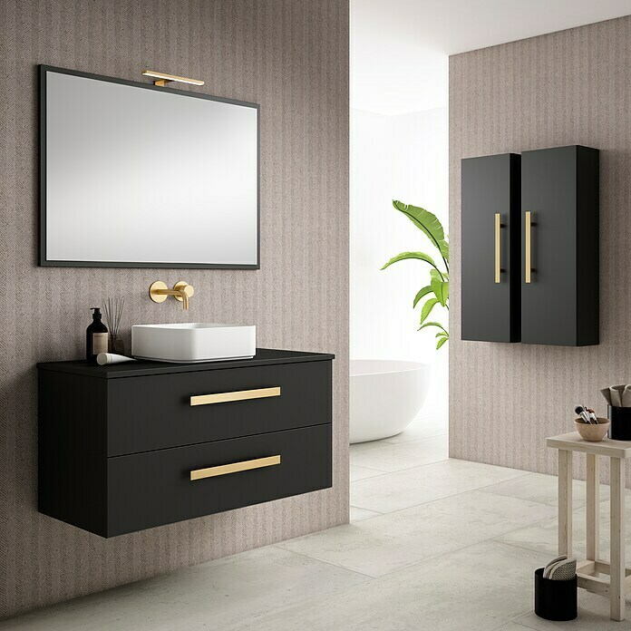 Mueble de lavabo Cairo (L x An x Al: 45 x 80 x 50 cm, Negro/Dorado