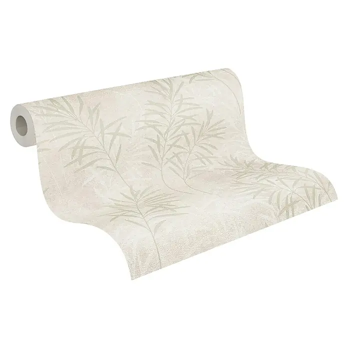 A.S. Création Vliestapete Farn - Creme-Beige, Floral, 10,05 x 0,53 m - Rolle mit beiger Vinyltapete, verziert mit zarten Blattmotiven, die eine ruhige und natürliche Atmosphäre in jedem Raum schafft.