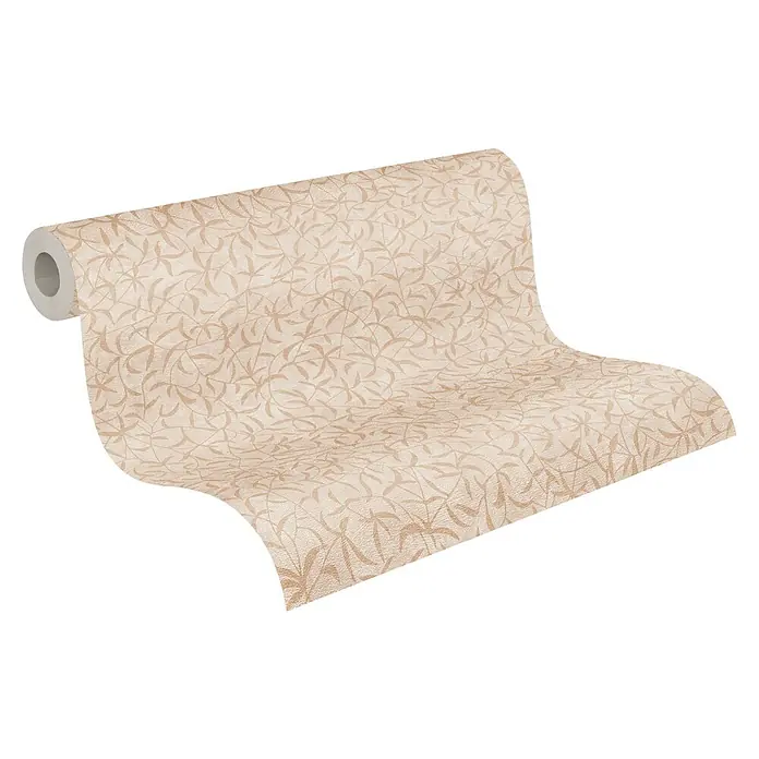 A.S. Création Vliestapete Blättchen - Alloverbeige, Floral, 10,05 x 0,53 m - Eine Rolle beiger Tapete mit einem zarten, floralen Muster, ideal für eine stilvolle Wandgestaltung im Wohnbereich.