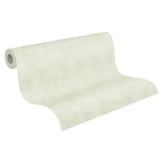 A.S. Création Vliestapete - Schattiertes Beige, Uni, 10,05 x 0,53 m - Nahaufnahme einer Rolle cremefarbener Tapete mit dezenter Textur vor einem neutralen Hintergrund, die eine subtile Eleganz für die Wandgestaltung bietet.