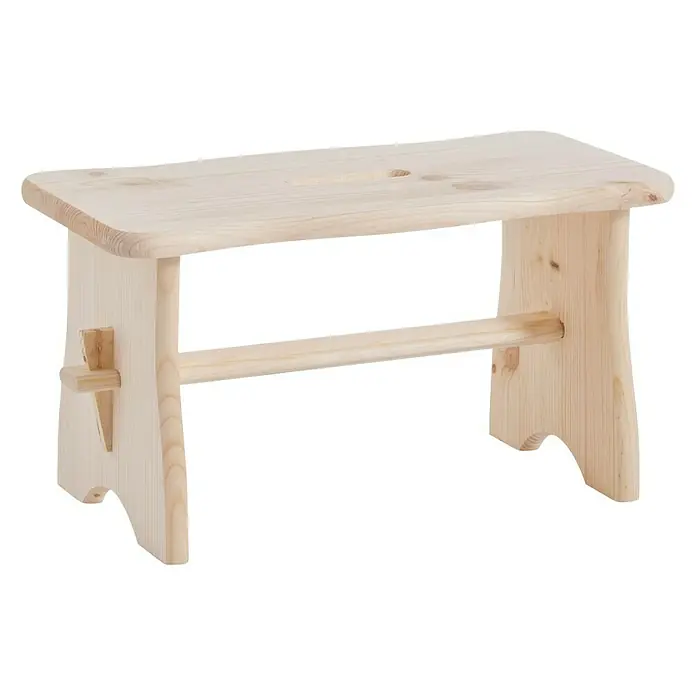 Zeller Present Banqueta - Conífera, Ancho: 190 mm - Un banco de madera sencillo, sin tratar, con bordes redondeados y una barra transversal para mayor estabilidad. Ideal como reposapiés.