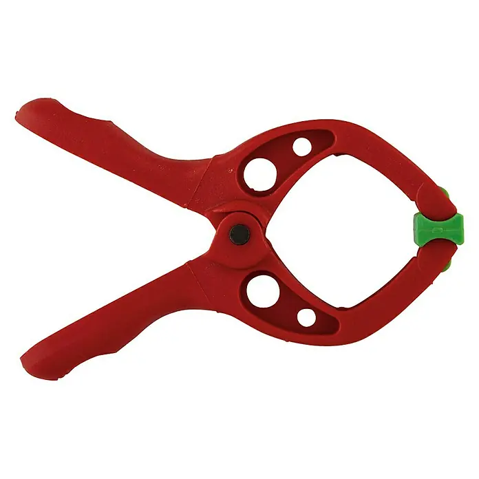 Wolfcraft Pack de abrazaderas Microfix - Anchura de sujeción: 30 mm - Una abrazadera de resorte de plástico roja con almohadillas verdes, ideal para asegurar y sujetar piezas en varios proyectos.