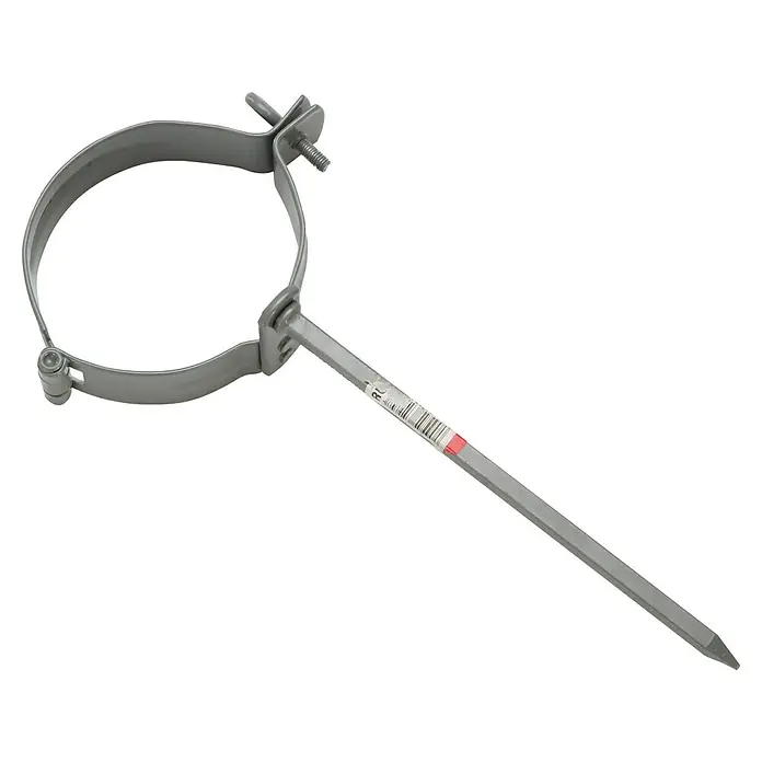 FunkeGruppe Fallrohrschelle - Nennweite: 100 mm, Metall, Grau, Mit Stift - Graue Rohrschelle mit Befestigungsstift, ein robustes und praktisches Montagewerkzeug für Rohre und Leitungen.