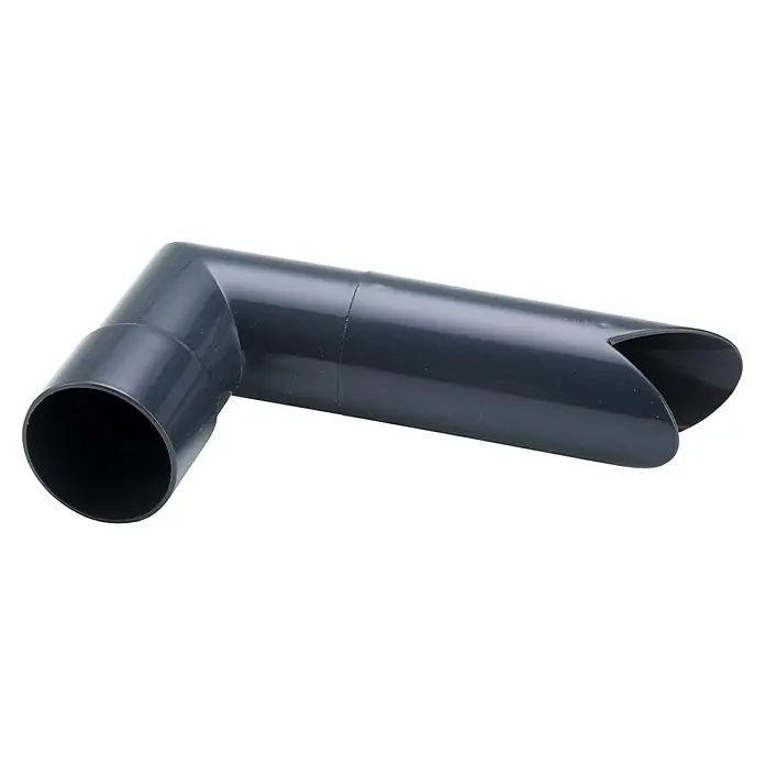 FunkeGruppe Speier - Nennweite: 50 mm, Anthrazit - Grauer 90-Grad-PVC-Bogen mit Auslauf.  Dieser Bogen ist ideal für die Ableitung von Flüssigkeiten und bietet eine robuste Konstruktion für eine lange Lebensdauer.