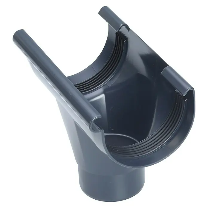 FunkeGruppe Rinnenstutzen - 75/50 mm, Kunststoff, Anthrazit - Halbrundes Fallrohrstück aus Kunststoff, ein wesentliches Element für die effiziente Ableitung von Regenwasser vom Dach.