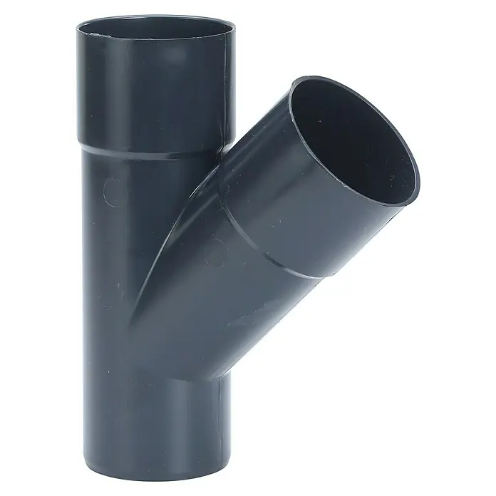 FunkeGruppe Fallrohrabzweig - 50/50 mm, Winkel: 45 °, Kunststoff, Anthrazit - Graues PVC-Y-Stück für Sanitäranwendungen, ideal für die Verbindung von Rohren in Abwassersystemen und Entwässerungsanlagen.